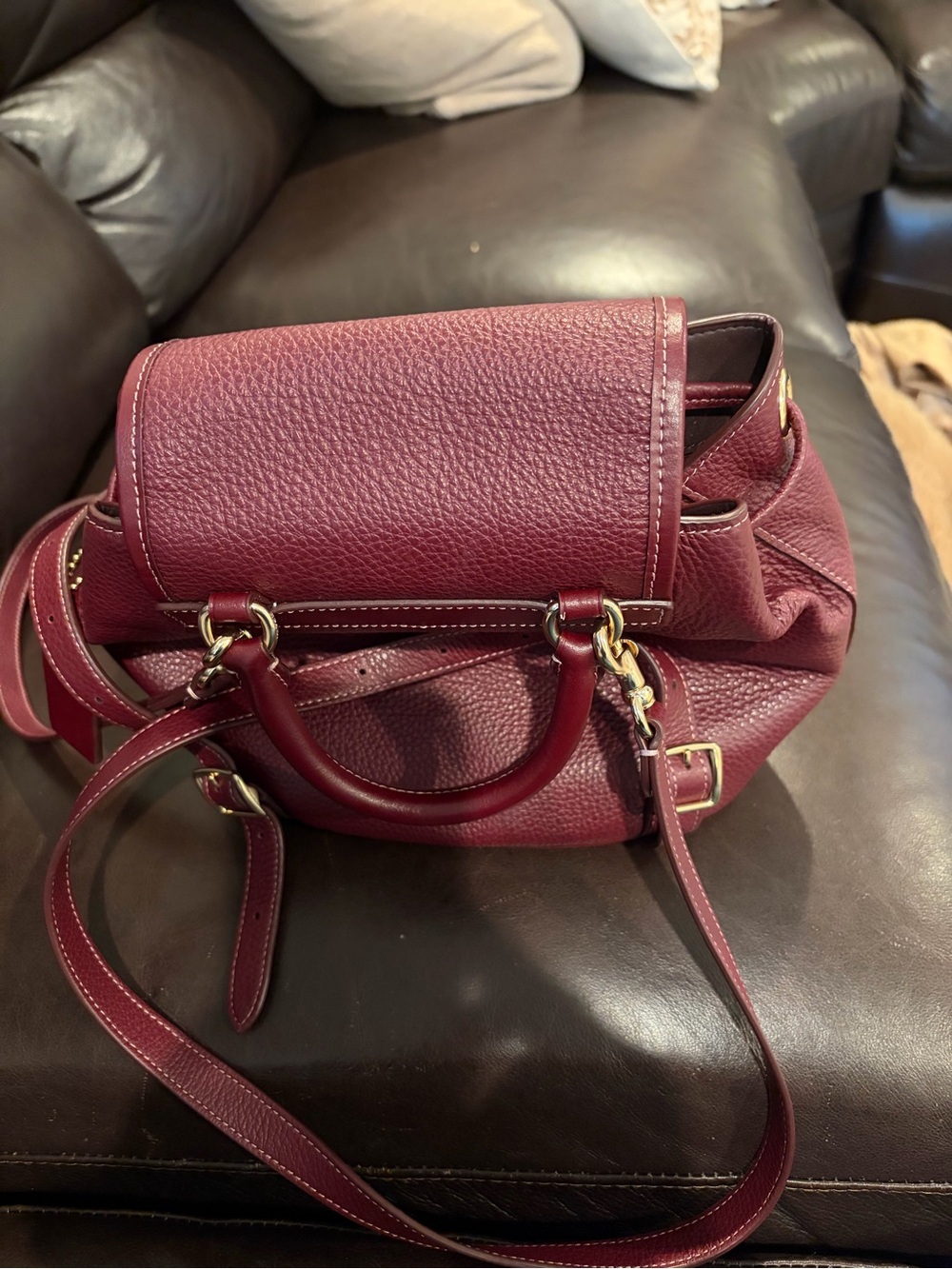 Coach Pebbled Leather Backpack Bag - Burgundy/Maroon - Picture 2 of 3